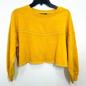 Truce Girls Mustard Yellow Embellished Stretch Cotton Cropped Sweatshirt Size 14